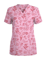 Romantic Rose and Hearts Valentine Scrub Top