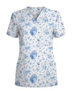 Elegant Blue and White Easter Egg Cute Nurse Scrub Top