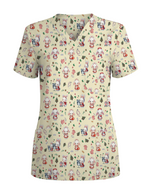 Cute Christmas Bunny Medical Scrub Top