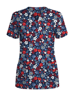 Patriotic Navy Floral Nursing Scrub Top