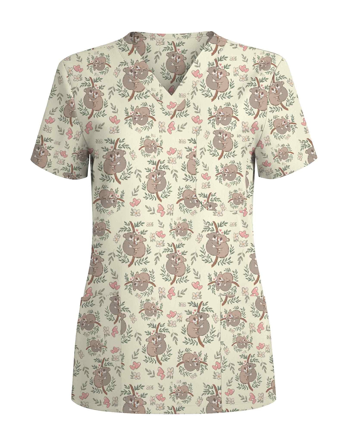 Cute Hugging Koala Valentine Scrub Top