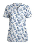 Blue Toile French Bulldog Scrub Top