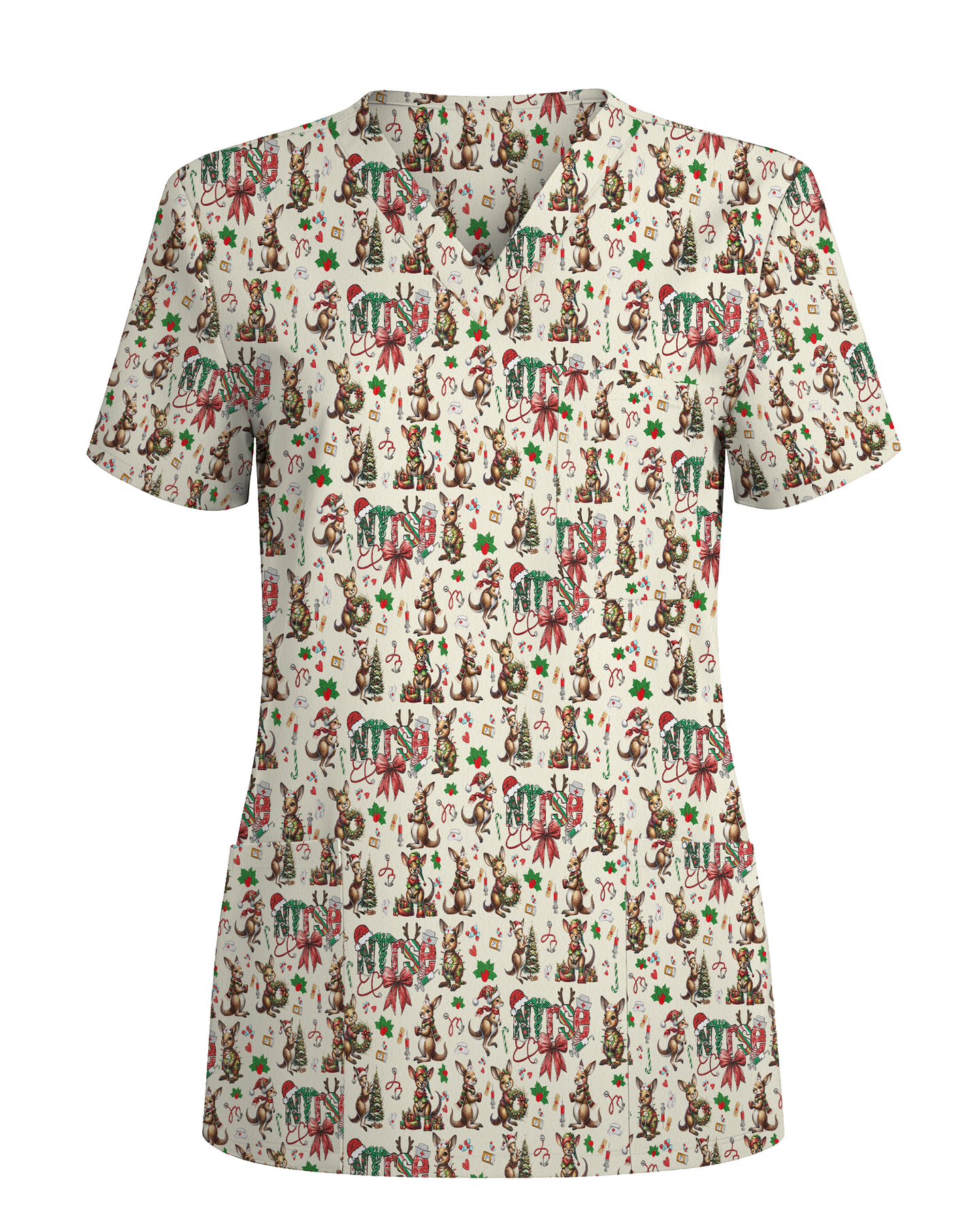 Funny Christmas Kangaroo Holiday Medical Scrub Top