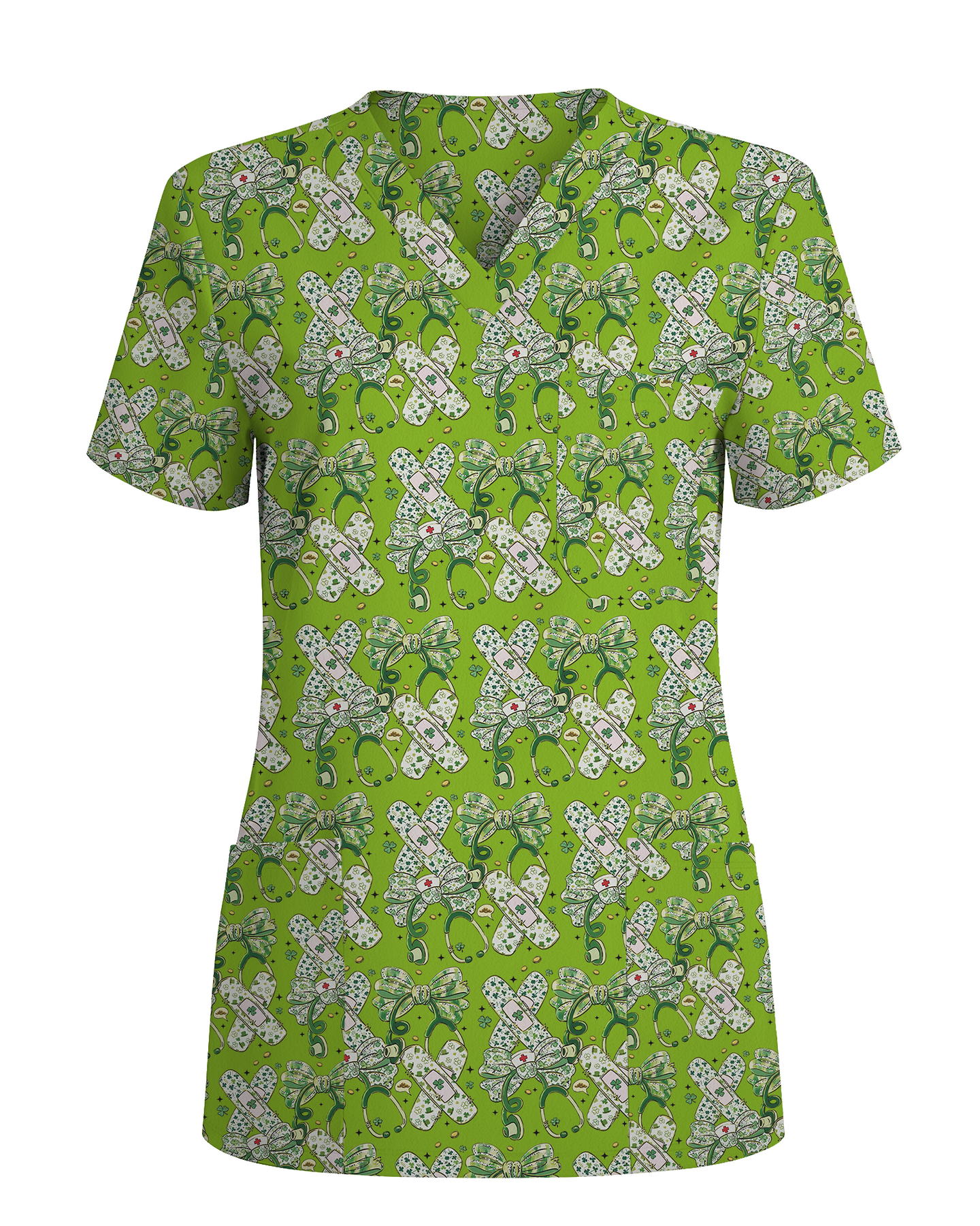 St Patrick's Day Lucky Clover Nurse Scrub Top
