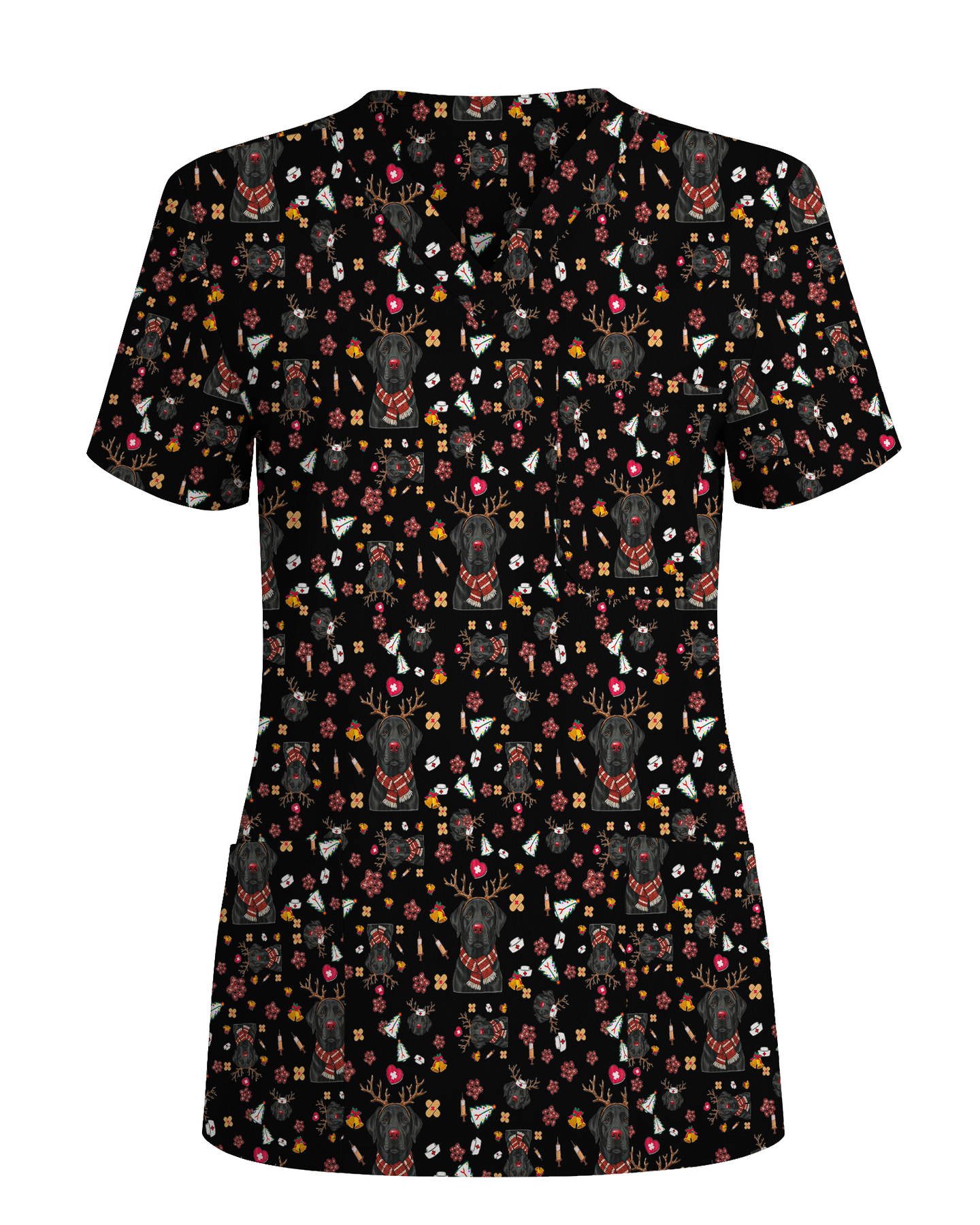 Funny Black Lab Reindeer Scrub Top