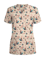 Cute Chicken Rooster Valentine Medical Scrub Top