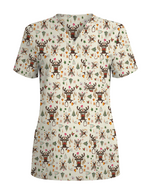 Funny Reindeer Nurse Christmas Scrub Top