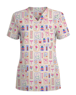 Hand-Drawn Colorful Nurse Life Doodle Scrub Top