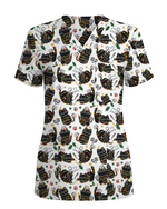 Merry Catmas Christmas Lights Black Cat Scrub Top