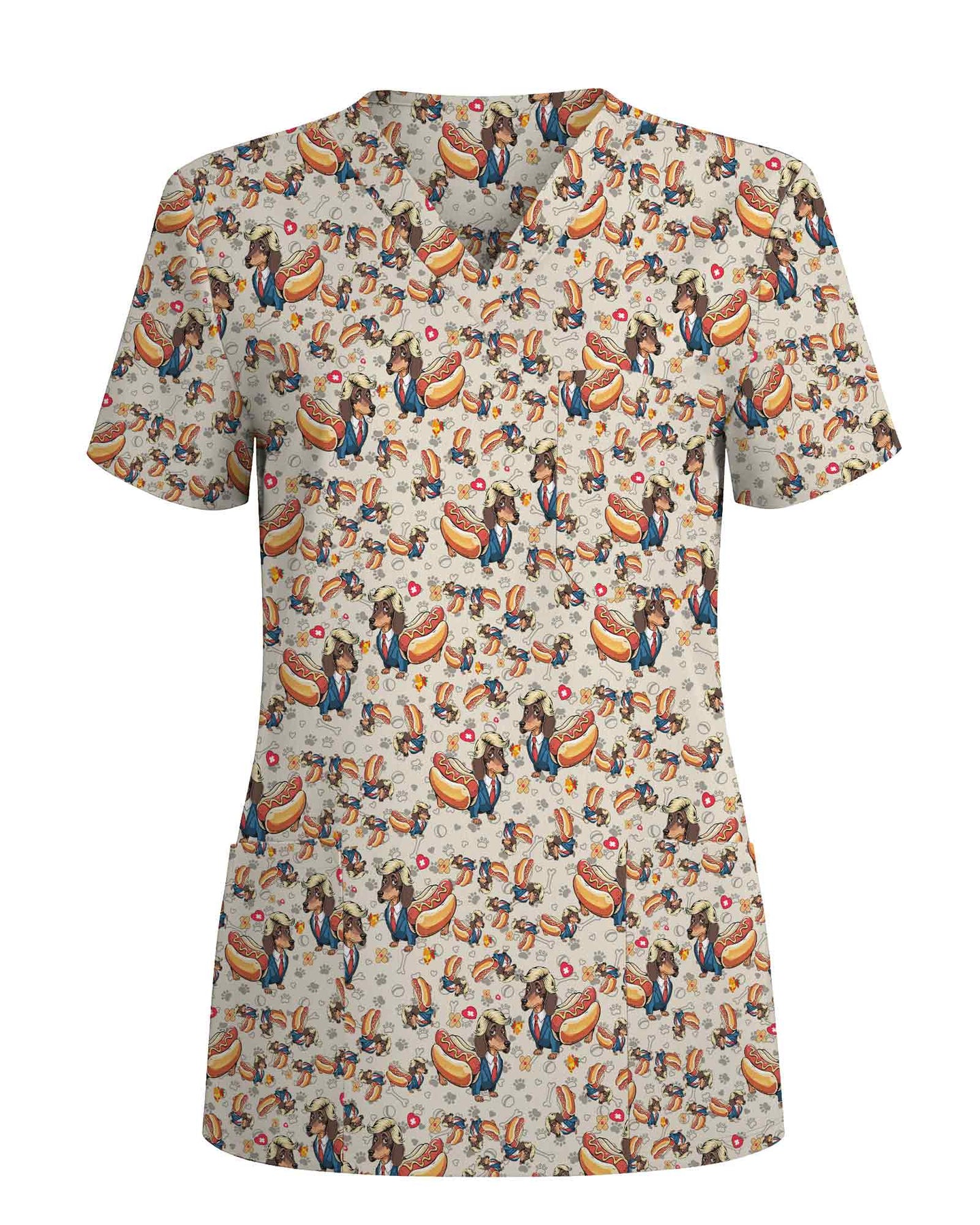 Funny Dachshund & Hot Dog Scrub Top