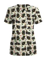 Merry Catmas Christmas Lights Black Cat Scrub Top