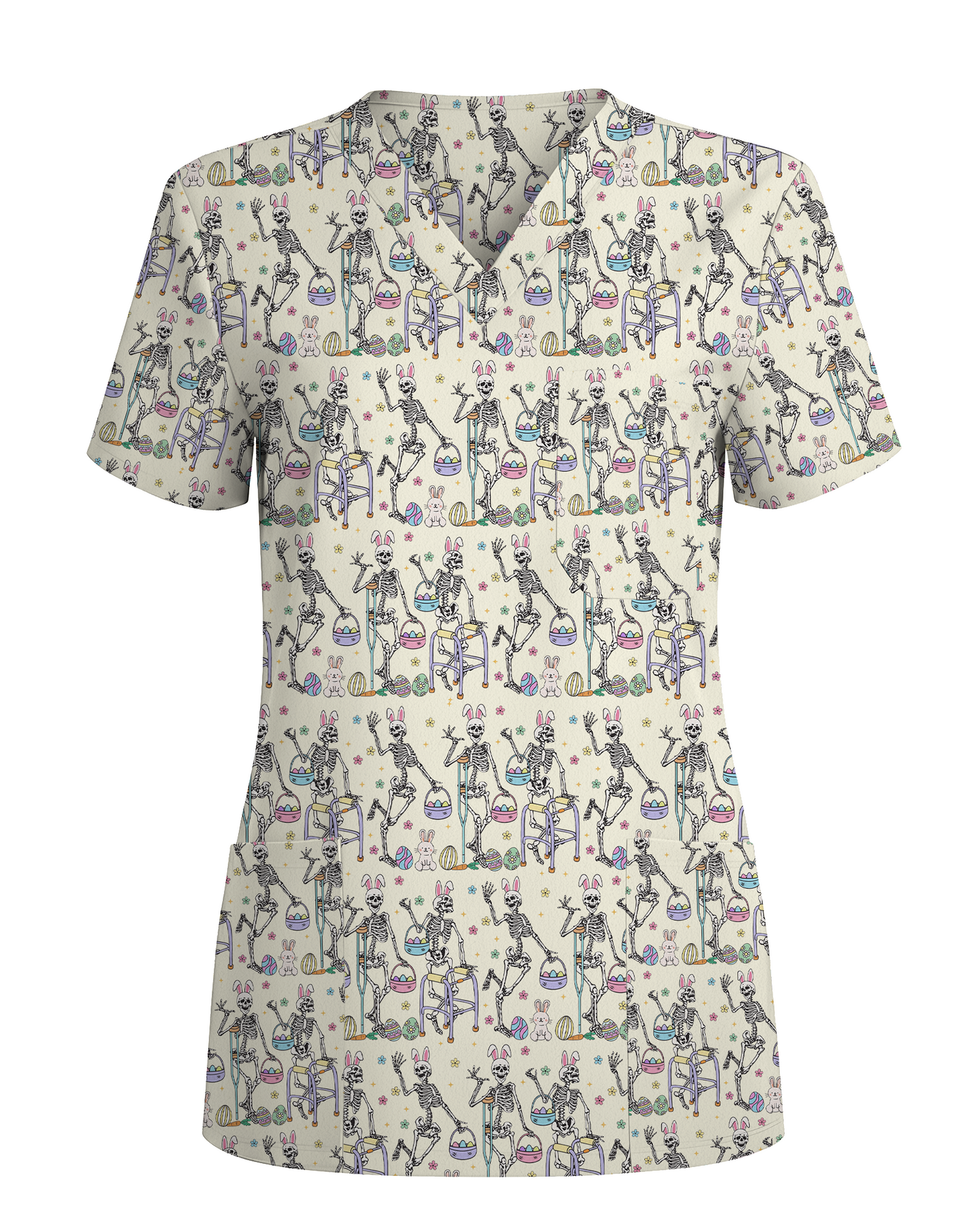 Easter Bunny Skeleton Physical Therapy Scrub Top