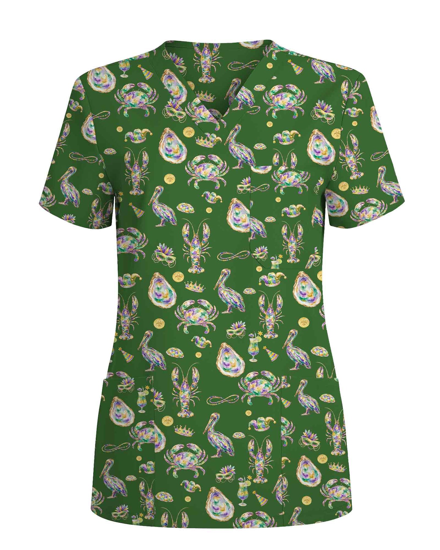 Mardi Gras Seafood Carnival Scrub Top