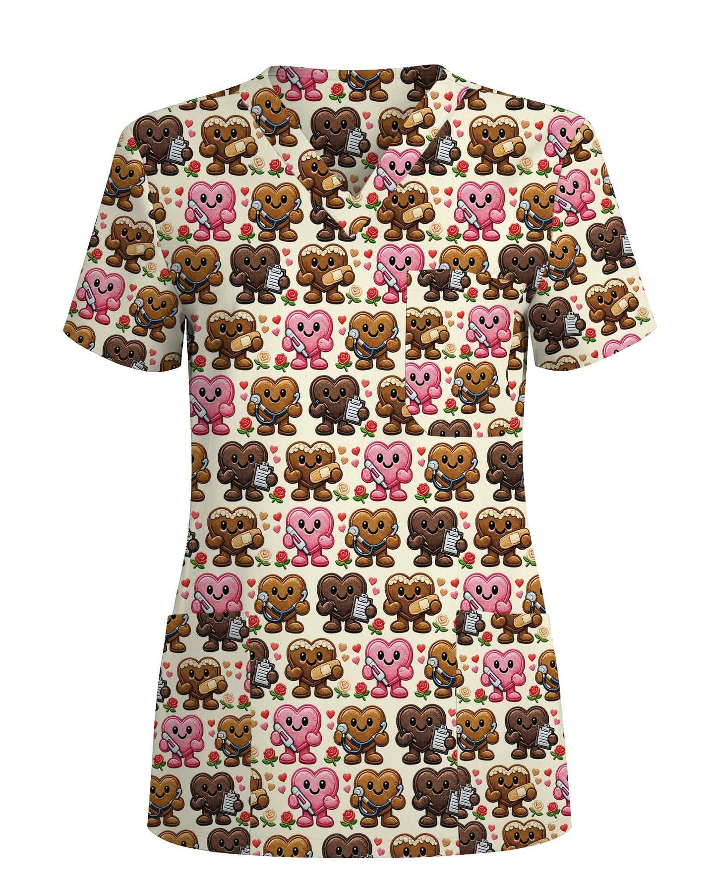 Cute Cartoon Heart Medical Scrub Top