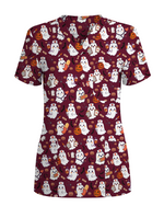 Spooky Cute Ghost Nurse Halloween Scrub Top
