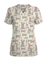 Adorable Flower Field Easter Bunny Medical Scrub Top