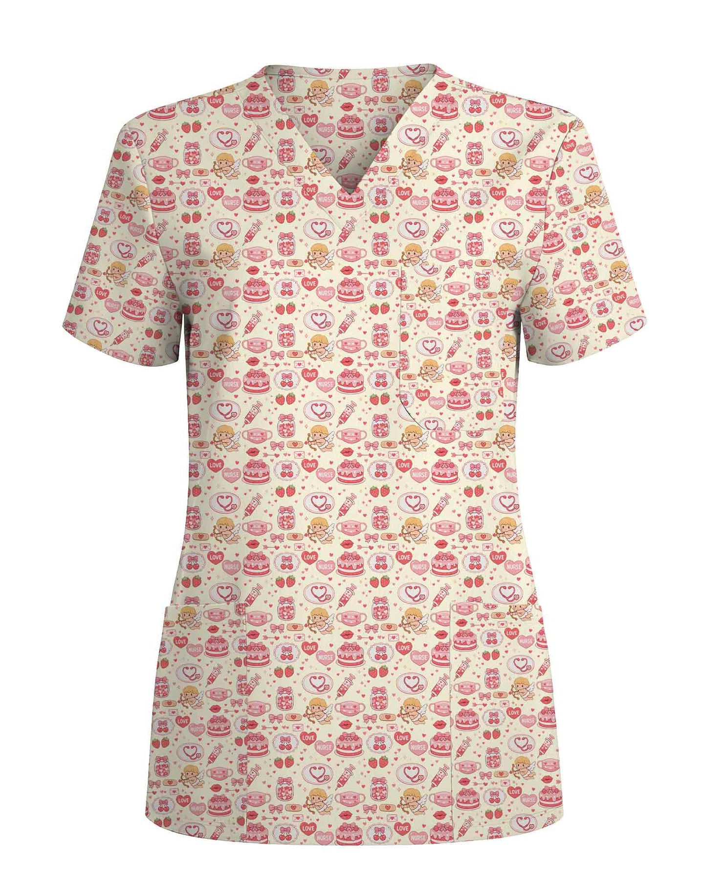 Sweet Cupid Cake Berry Valentine Scrub Top