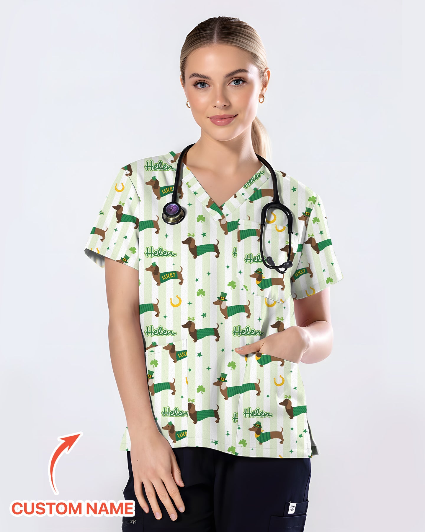 Lucky Dachshunds Patrick's Day Women Scrub Top