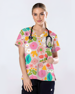 Abstract Garden Floral Harmony Women Scrub Top