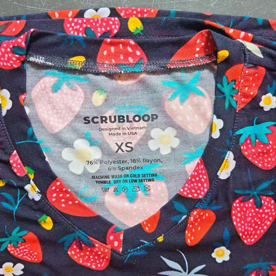 ScrubLoop Summer Strawberry Harvest Women Scrub Top