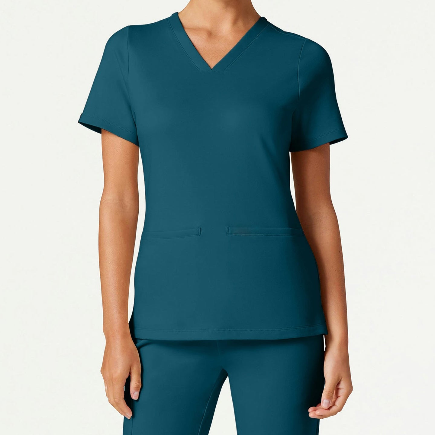 Women’s Slim Fit Soft Stretch V-Neck Scrub Top with 2 Pockets and Side Vents