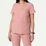 Women’s Classic Fit Notched V-Neck Scrub Top with 3 Pockets and Side Vents