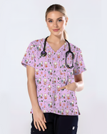 Cute Christmas Bunny Medical Scrub Top