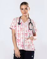 Pink Coquette Ribbon Bow Nurse Scrub Top