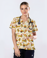 Cute Orange Cat Christmas Medical Nurse Scrub Top