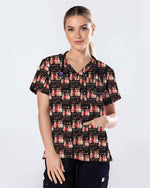 Cute Valentine Cat Heartbeat Scrub Top