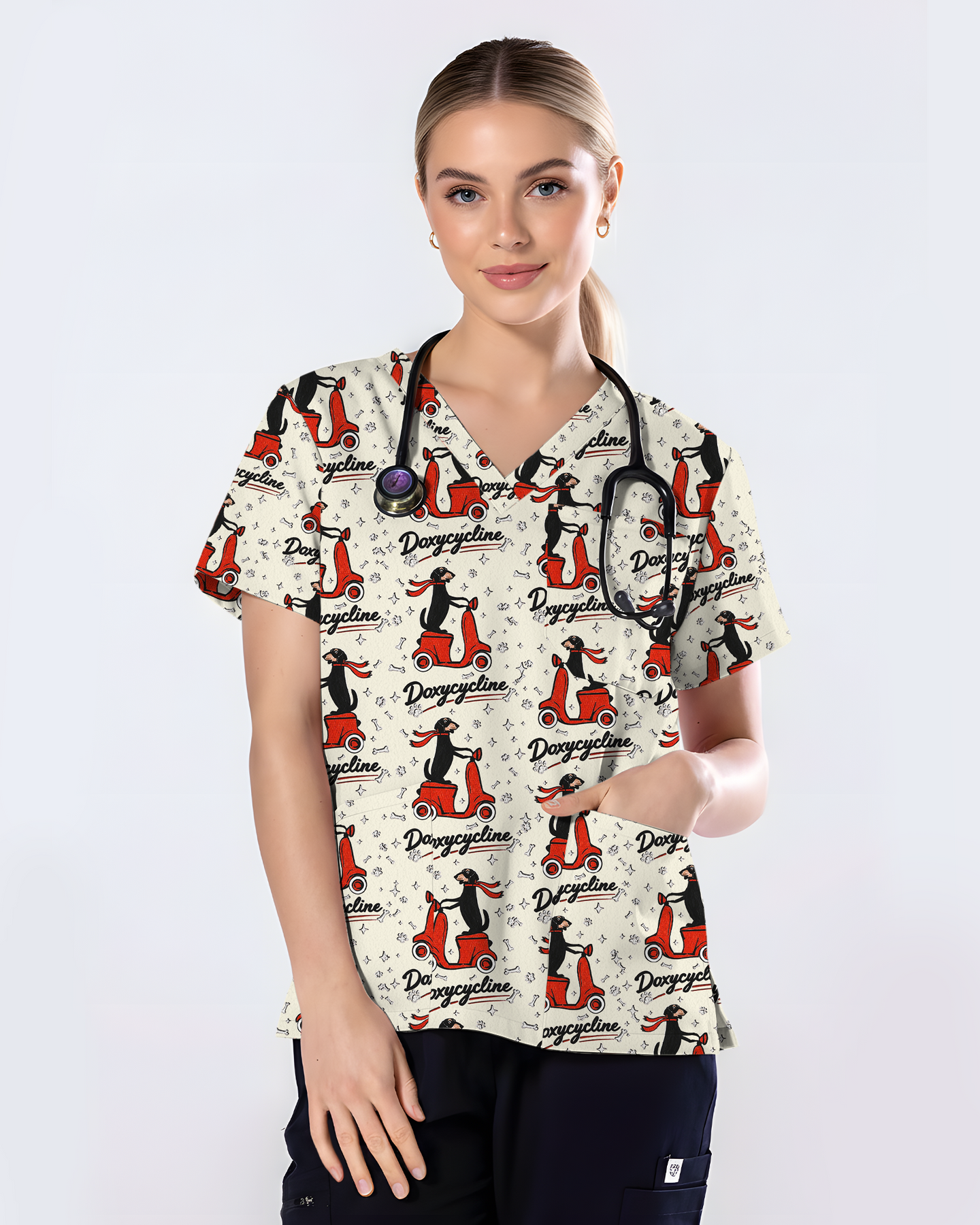 Funny Doxycycline Dachshund Nurse Scrub Top