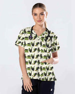 Black Cat Leprechaun Hat Medical Scrub Top