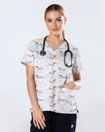 Watercolor Dachshund Blue Stripes Nurse Scrub Top