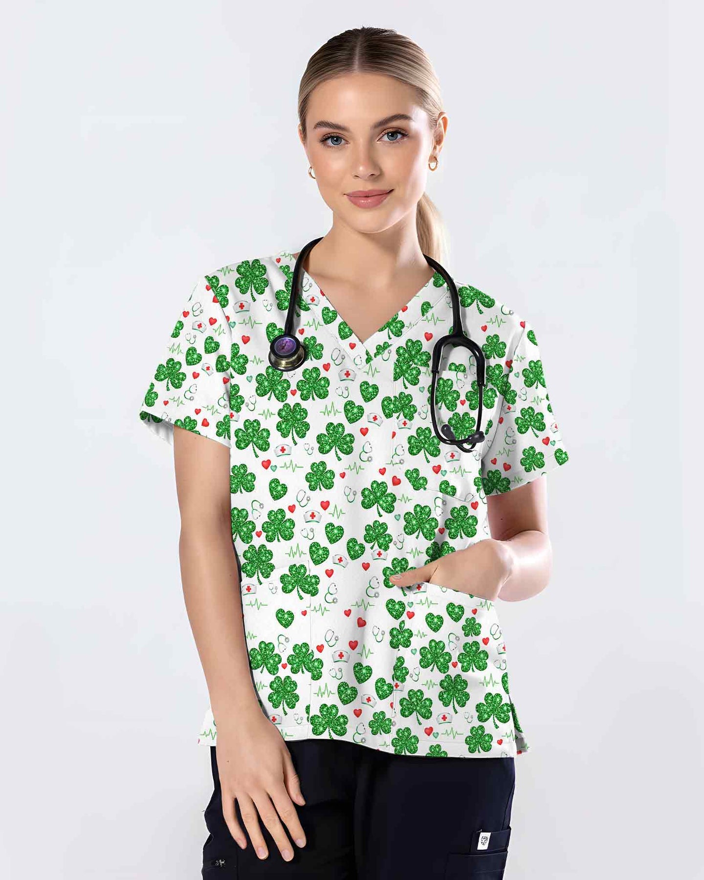 Lucky Clover St. Patrick's Day Scrub Top