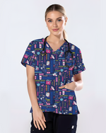 Navy Nurse Life Typography Doodle Cute Nurse Scrub Top
