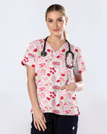 Elegant Pink Roses Diamond Medical Scrub Top