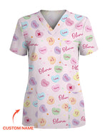 Personalized Candy Hearts Nurse Style Women Scrub Top