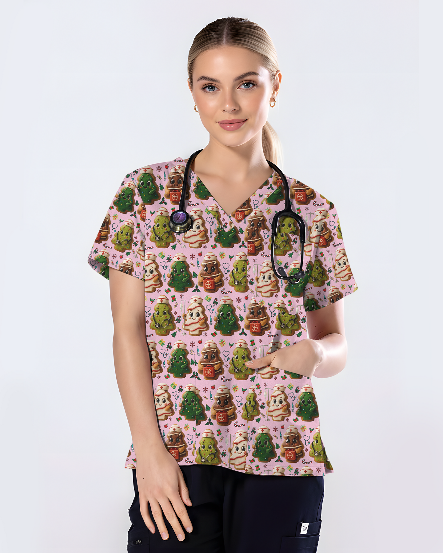 Sweet Christmas Tree Cookie Nurse Scrub Top