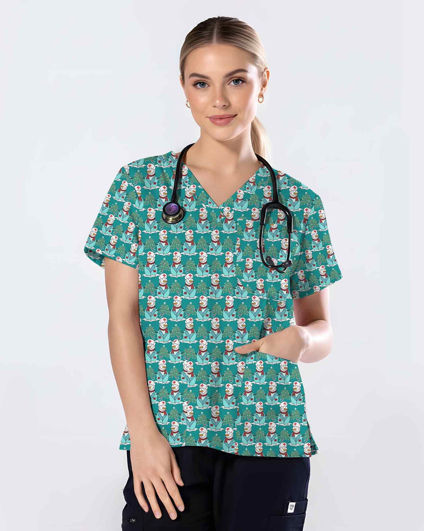 Christmas Nurse Snowman Scrub Top
