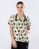 Cute Black Cat Christmas Medical Scrub Top