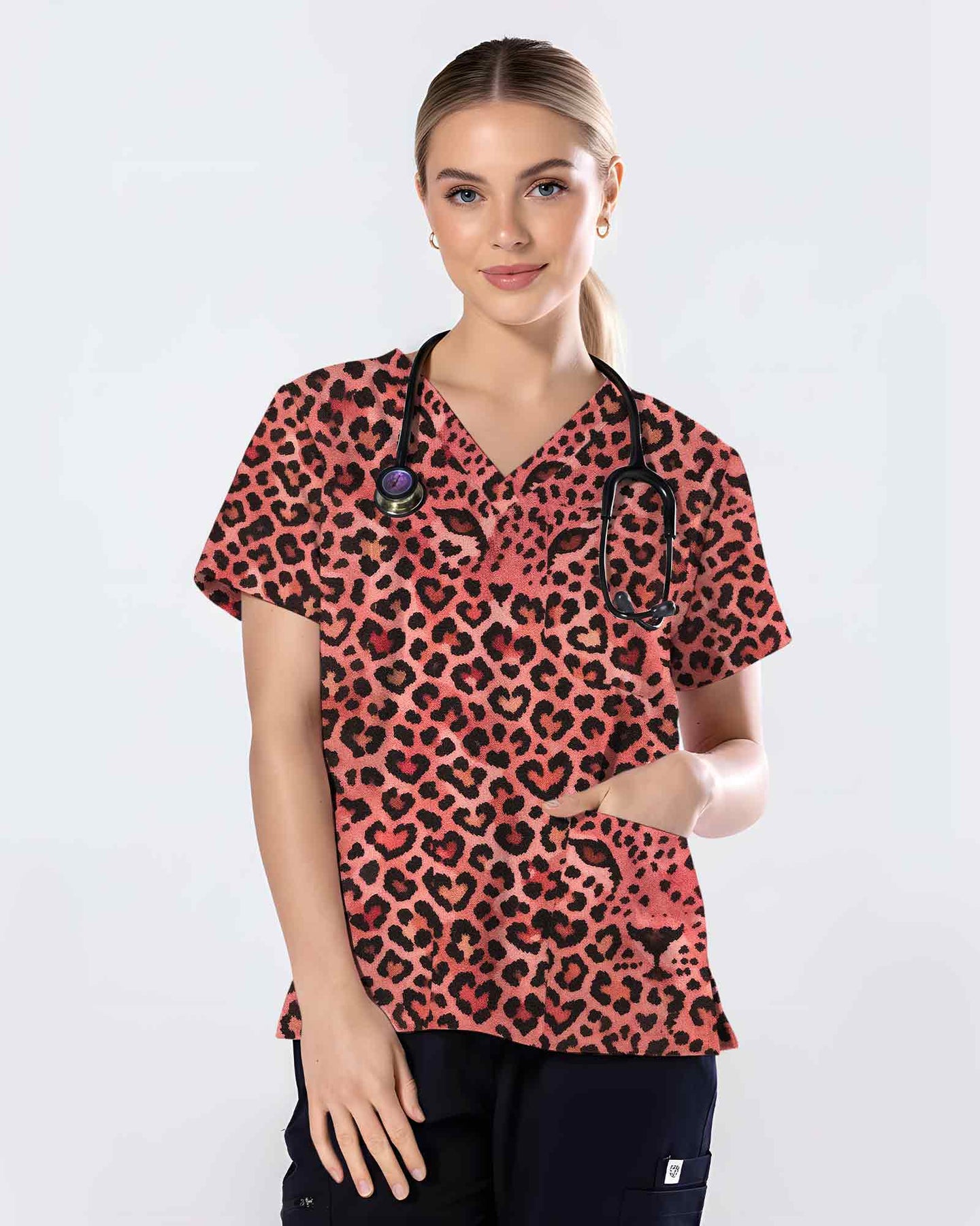 Charming Leopard Heart Scrub Top