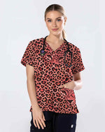 Charming Leopard Heart Scrub Top