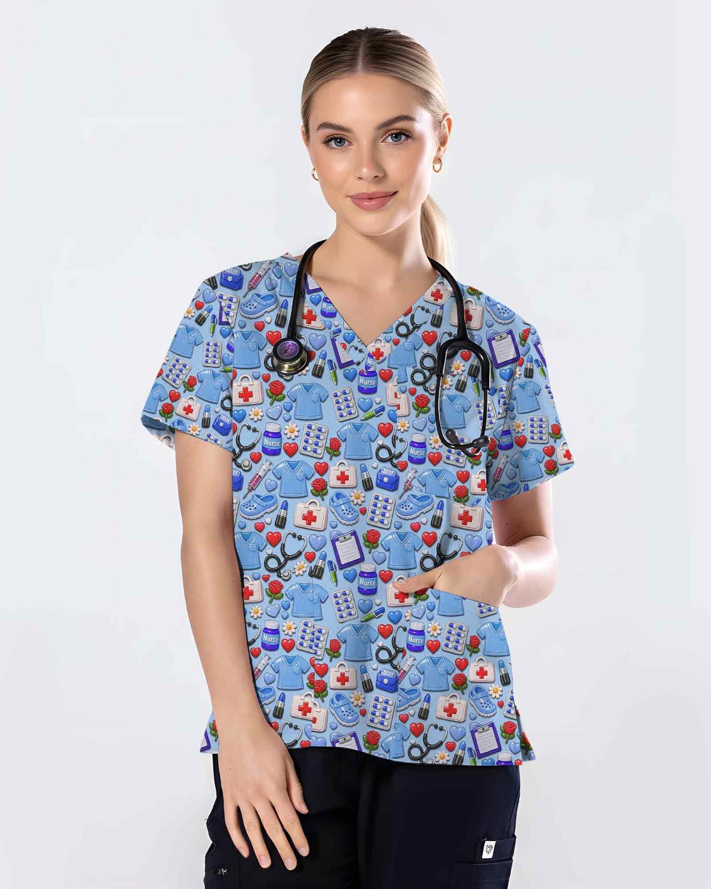 Medical Essentials Valentine Heart Scrub Top