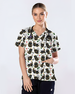 Merry Catmas Christmas Lights Black Cat Scrub Top