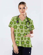 Green Sea Turtle Dot Art Medical Scrub Top