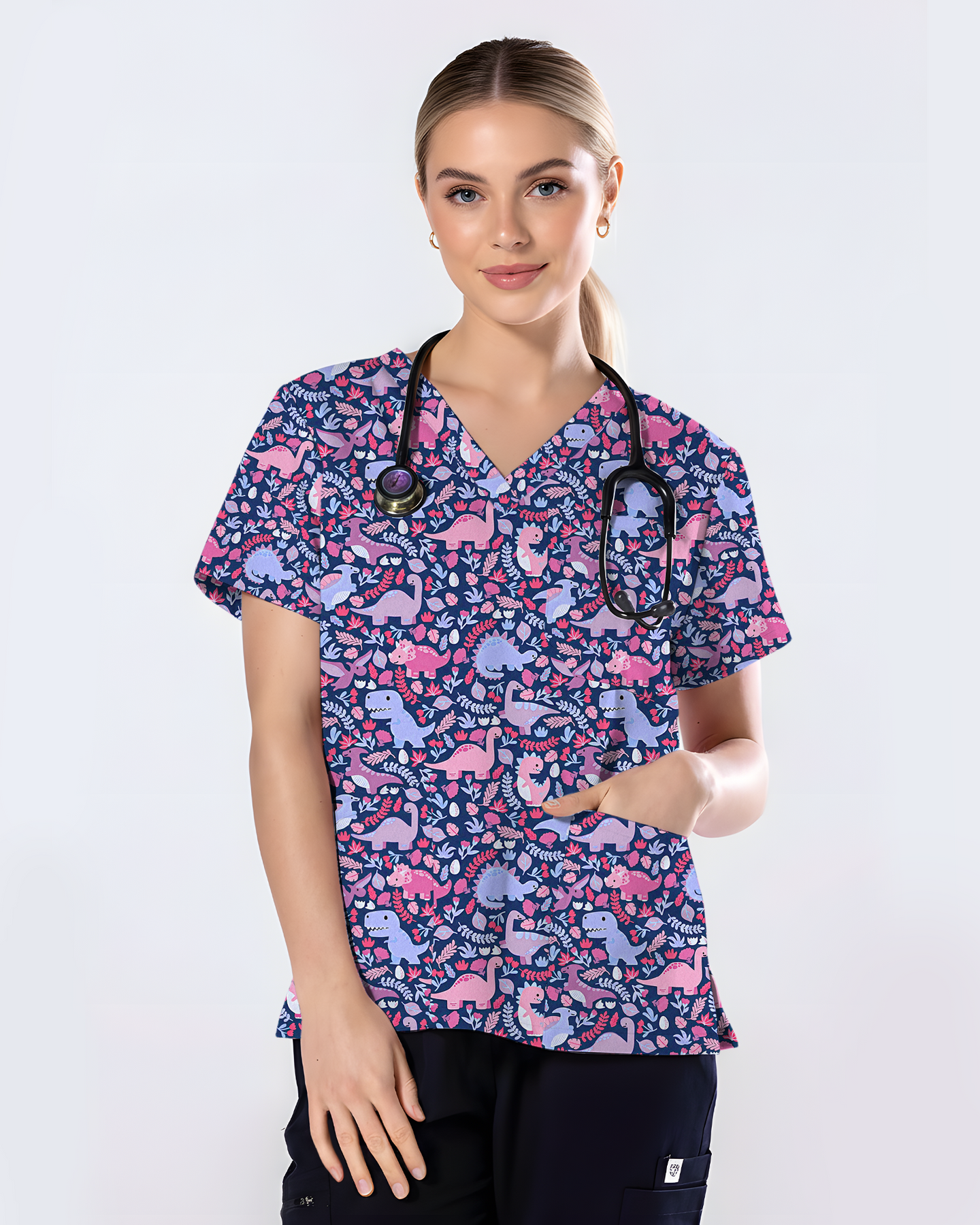 Little Dino Dreams Women Scrub Top