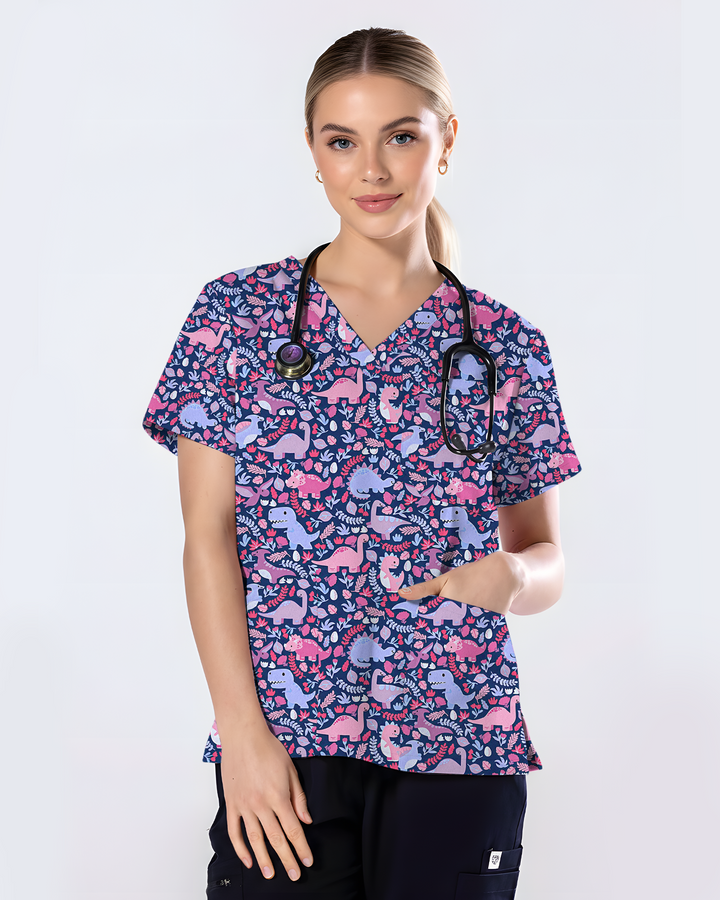 Little Dino Dreams Women Scrub Top