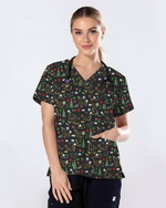 Cute Black Cat Christmas Medical Scrub Top