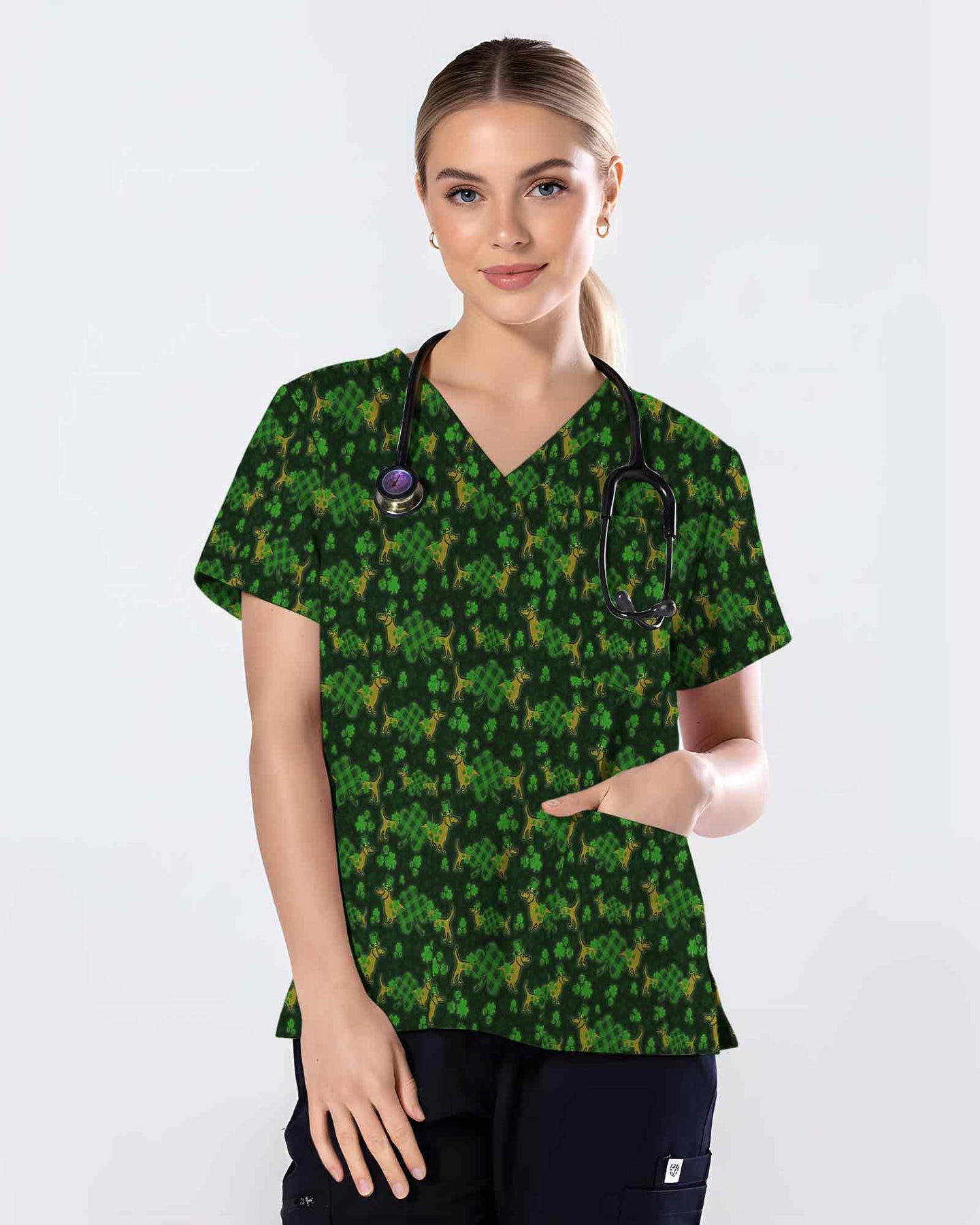 Green St. Patrick's Day Dachshund Scrub Top