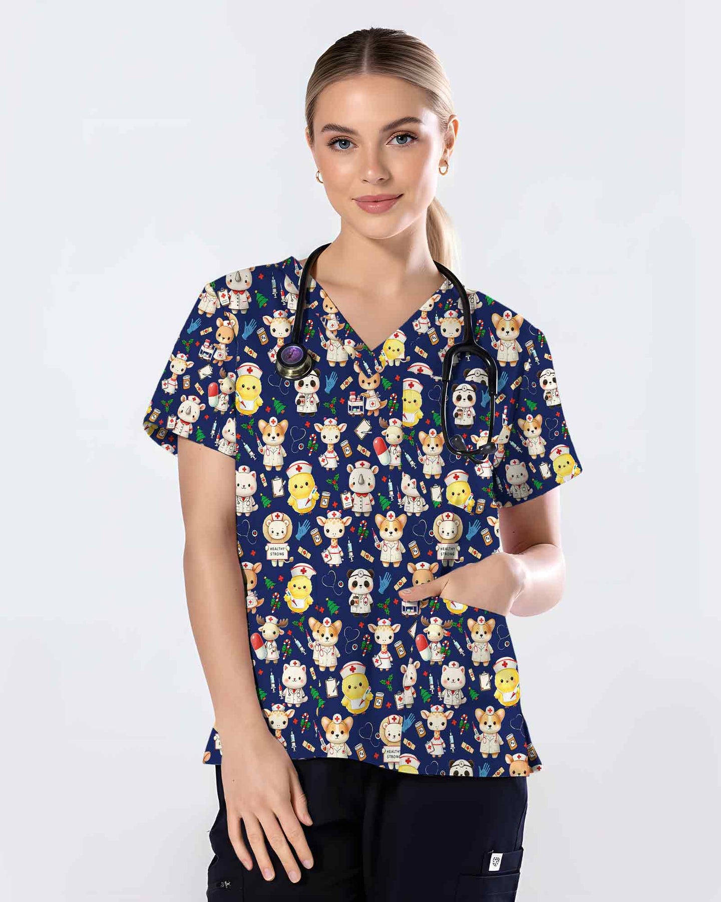 Cute Nurse Animals Scrub Top